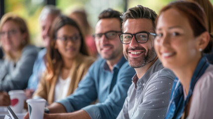 Fototapeta premium Business professionals smiling during a conference meeting