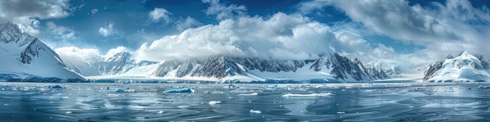 Obraz premium Ice Graphic. Panorama of Sea, Ice, and Mountains in Alaska Winter Landscape