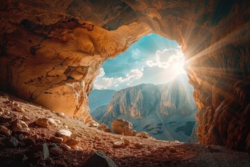 Light In A Cave. Stunning Landscape View of Mountain Canyon and Rock Formation