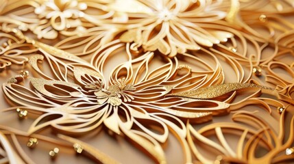 opulent paper cut backdrop luxurious golden lines sparkle on intricate layered design elegant festive decoration concept illustration