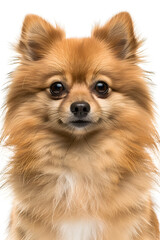 Obraz premium Studio portrait photo of a Pomeranian Spitz on a white background. Close-up, frontal view