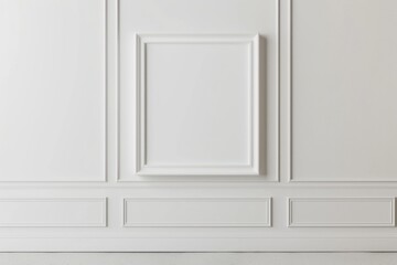 White Frame Mockup. Minimal White Wall Background with Gallery Picture Frame
