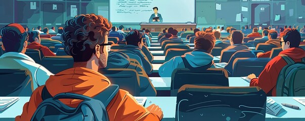 See student writing notes in a lecture hall