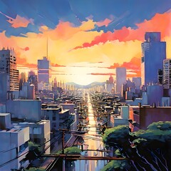 Modern city panorama captured in acrylics, generative AI