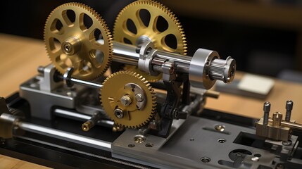 Naklejka premium Macro photography of mechanical gears in a watch. Concept: Technology, mechanics, precision.
