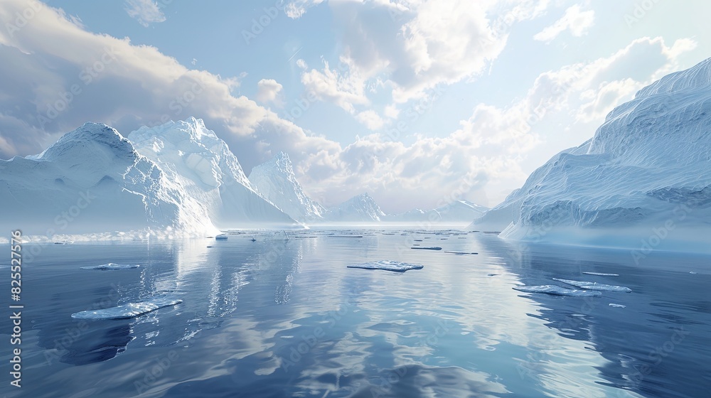 Aufkleber multiple icebergs float in a body of water, reflecting the light in the cold arctic environment. gen