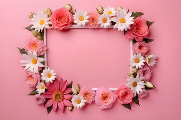 a frame made of various flowers