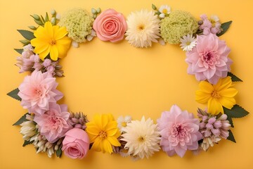 a frame made of various flowers