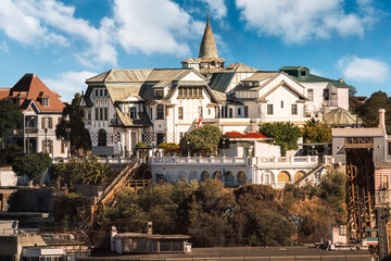 View of Baburizza Palace in Paseo Yugoslavo Cerro Alegre, Valparaiso, Chile. It is the former...