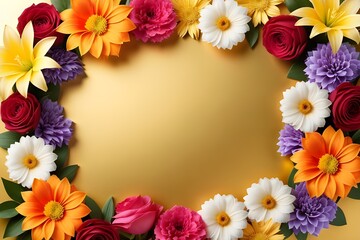 a frame made of various flowers