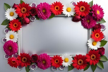 Fototapeta premium a frame made of various flowers
