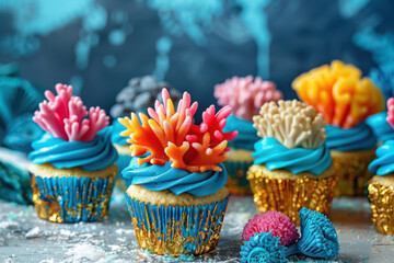 decorative gourmet cupcakes with coral inspired toppings for special occasions