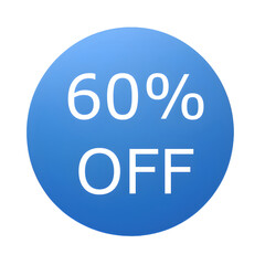 A round blue sticker with white text announcing a 60% discount. Perfect for sales and promotions	