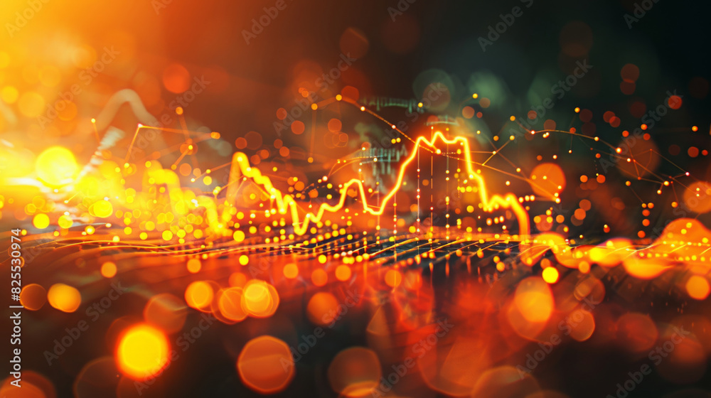 Poster abstract image of rising curves and lights, symbolizing inflation and economic dynamics