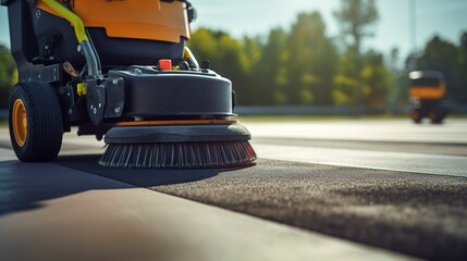 A photo of an asphalt roller on a newly paved road.
