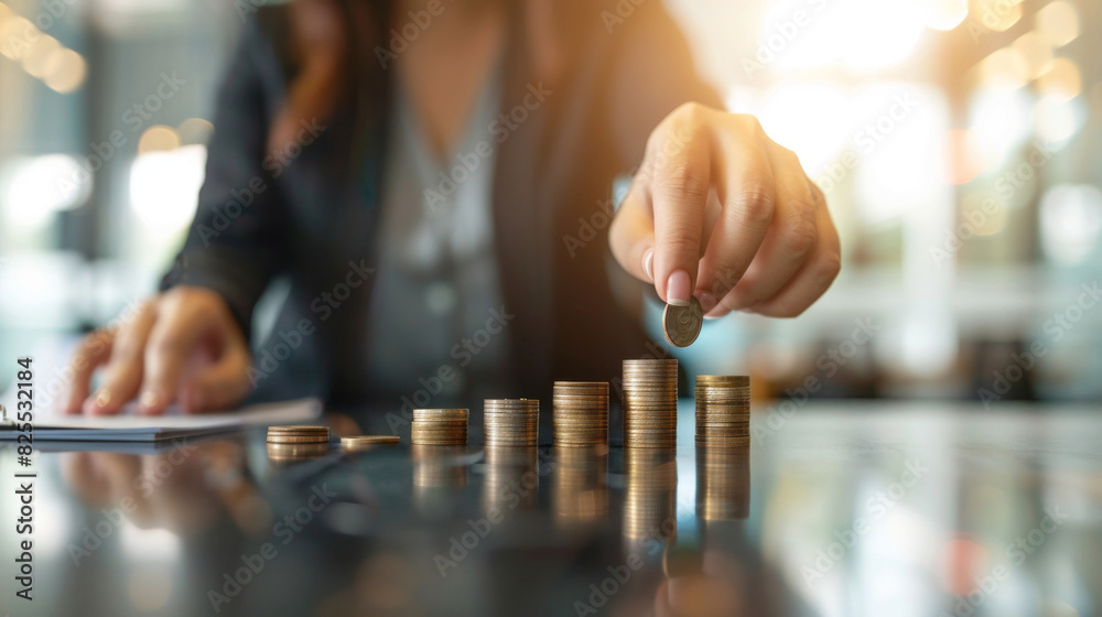 Aufkleber coin stacking as a symbol for effectively managing finances and investments in times of inflation