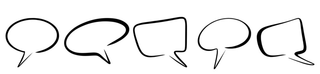 Naklejka premium Set of hand drawn cartoon speech bubbles in black, isolated 