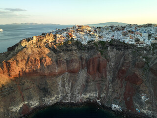 Aerial view of Oia on the beautiful island of Santorini, Greece