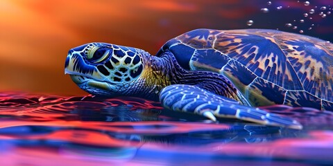 Majestic hawksbill sea turtle swimming in vivid Indian Ocean waters. Concept Wildlife Photography, Underwater Adventure, Marine Life, Tropical Paradise, Endangered Species