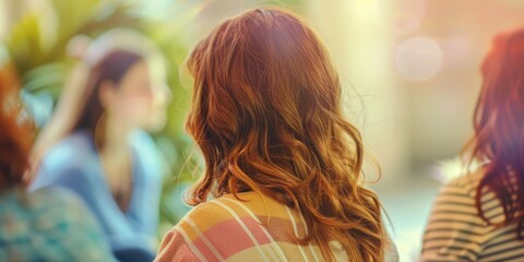 A group of unrecognizable women are sitting in a circle during group therapy session