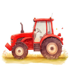 Illustration of tractor watercolor on white