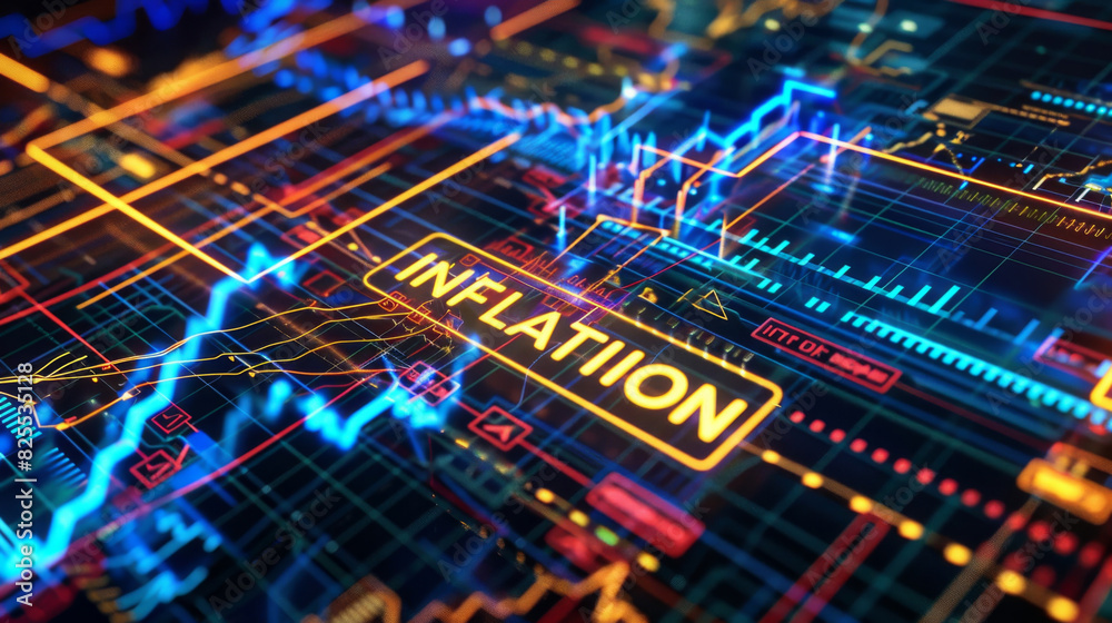 Poster futuristic display of inflation with dynamic financial charts