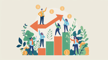 Fototapeta premium Flat design illustration depicting people dealing with rising inflation and finance growth