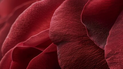 Close-Up of Smooth Velvety Red Rose Petals with Intricate Textures for Floral Design and Romantic Decor