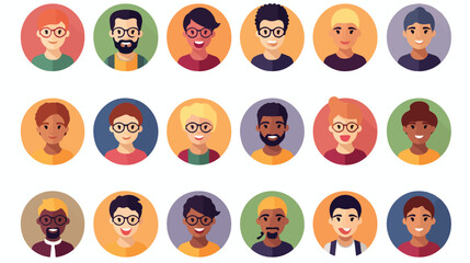Colorful people Faces Circle Icons Set in Trendy Fl