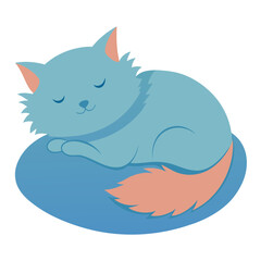 Fluffy cat sleeping on a pillow, white background