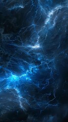 Naklejka premium Lightning bolt, close up, night sky, sharp detail, dramatic lighting. Vivid blue electrical storm in a digital cloud for an energy concept.