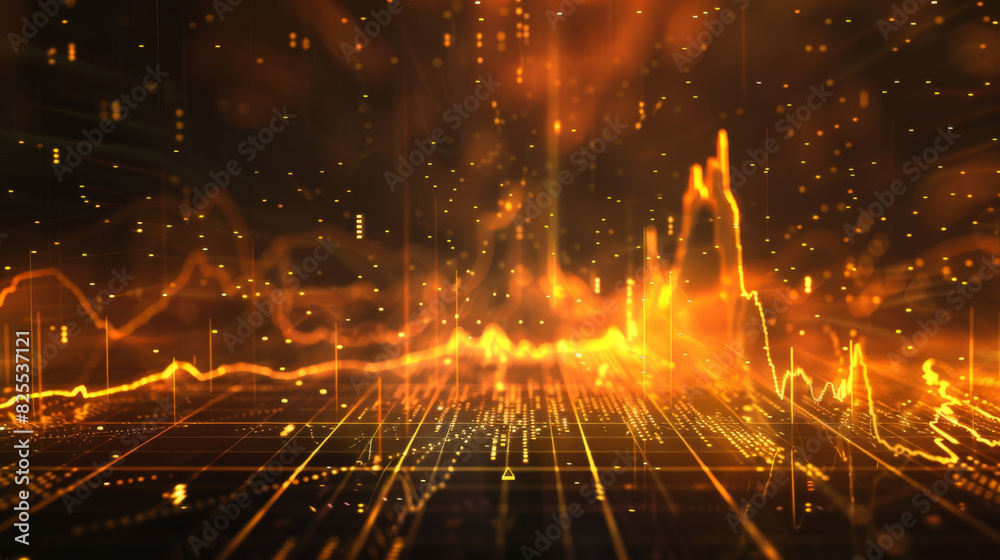 Poster abstract digital illustration representing inflation with an upward financial chart amidst fiery eff
