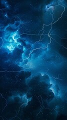 Lightning bolt, close up, night sky, sharp detail, dramatic lighting. Vivid blue electrical storm in a digital cloud for an energy concept.