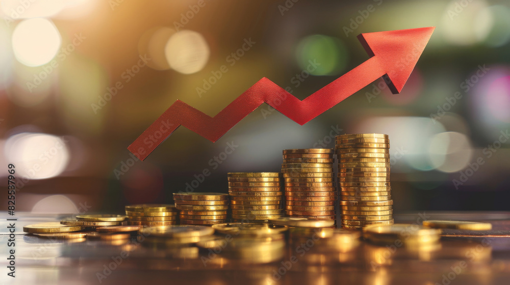 Poster Image depicting ascending coin stacks with a red upward arrow, symbolizing increasing inflation rates
