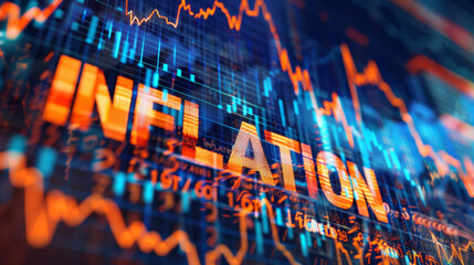 Digital composite image showing the word 'inflation' with rising financial graphs
