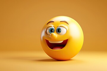 3d Funny emoji smiling in yellow background, Cute smiling 3d rendered emoji icon