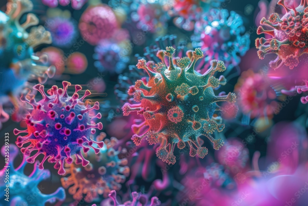 Fototapete a colorful, abstract representation of different types of viruses