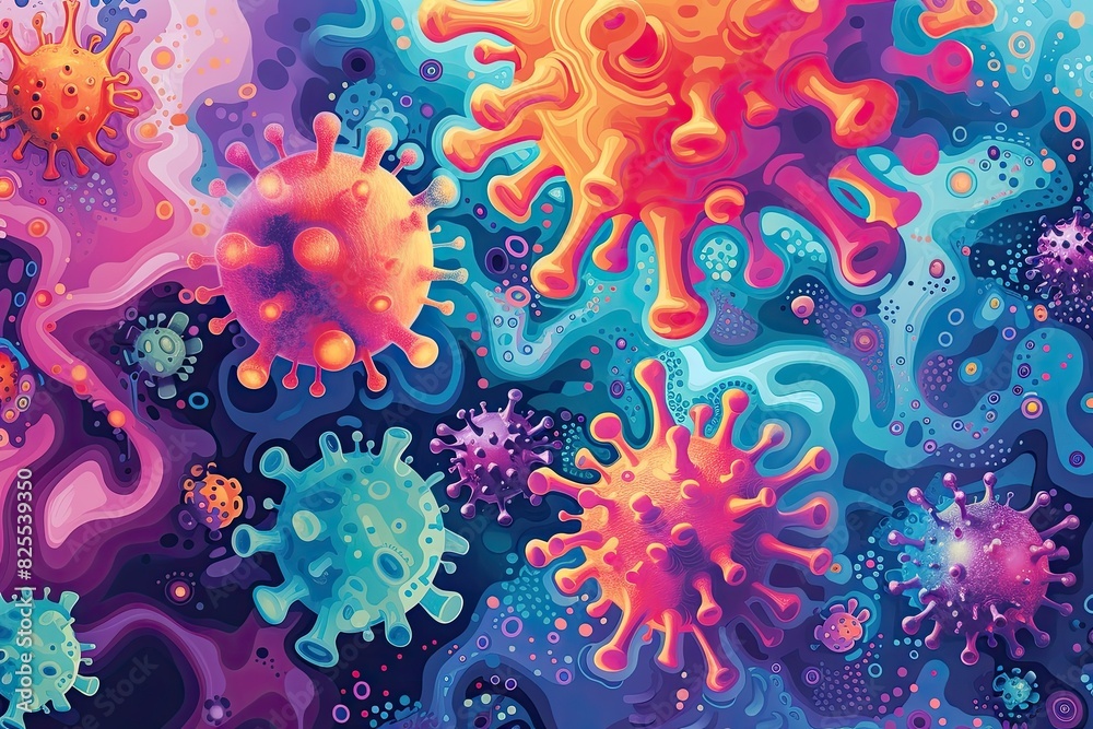 Poster A colorful, abstract representation of different types of viruses