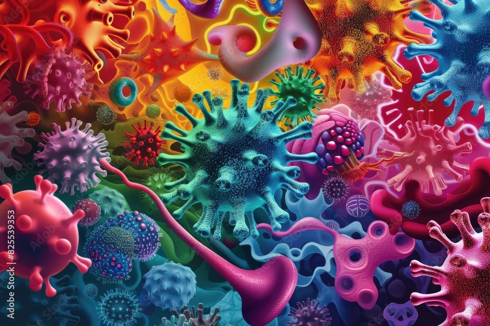 Fototapete a colorful, abstract representation of different types of viruses