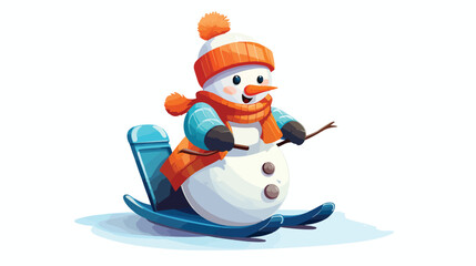Cute funny snowman with carrot nose and bucket hat