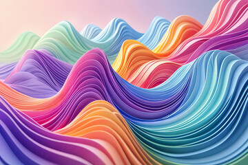Obraz premium A vibrant and colorful abstract landscape, with rolling hills or waves made up of various shades of paper or fabric.