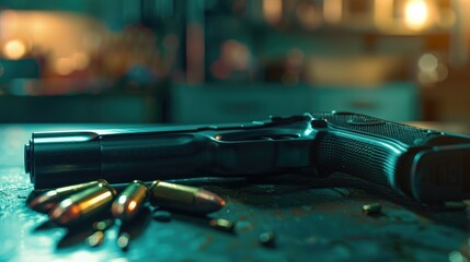 Concept of gun violence and ammunition in criminal activities Concept of homicide