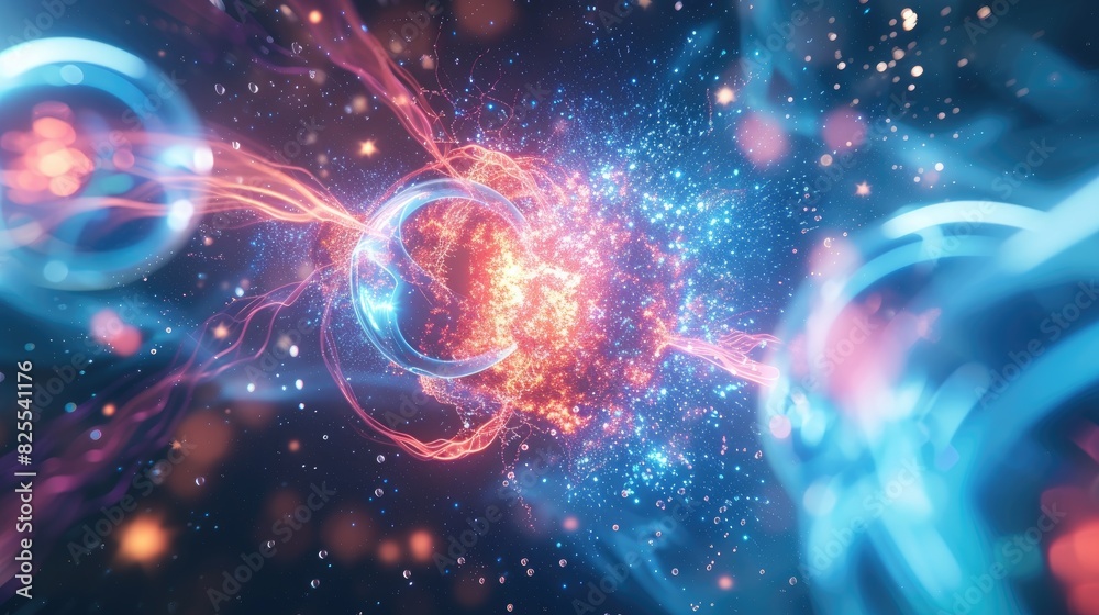 Aufkleber an atom releasing waves particle, Beautiful atomic background with electrons