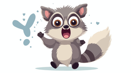 Cute raccoon character jumping from happiness with