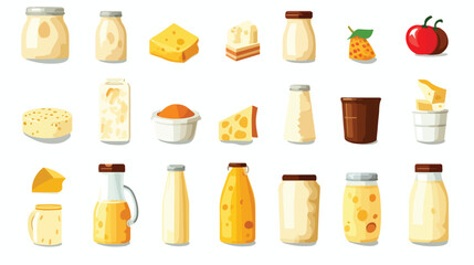 Dairy farm and supermarket products cartoon icons s