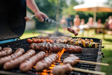 Develop a background featuring a birthday barbecue or grill party