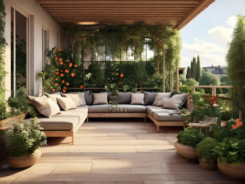 Ruhige Oase: Garten und Veranda mit Meerpanorama