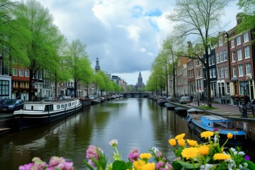 The romantic canals of Amsterdam in spring