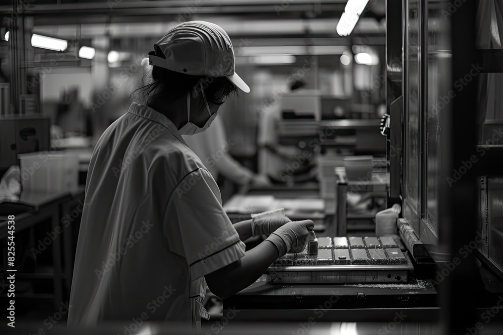 Aufkleber factory worker checking product quality