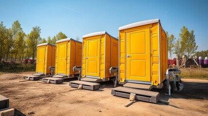 A photo of construction site portable toilets.